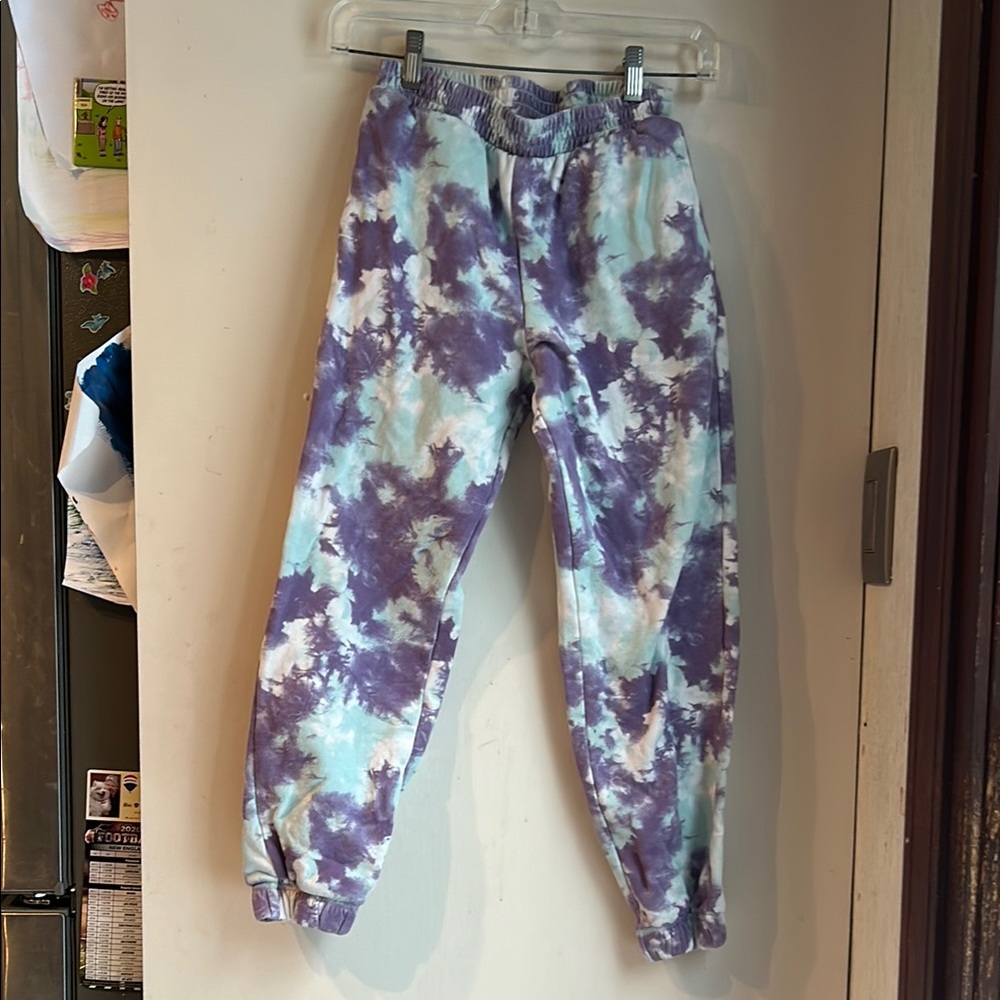 Purple and White Tie-Dye Joggers Relaxed Fit Sweatpants